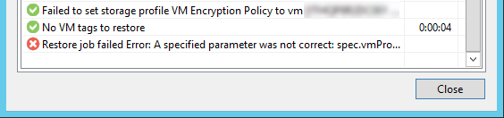 Ошибка в Veeam B&R: Restore job failed Error: A specified parameter was not correct: spec.vmProfile